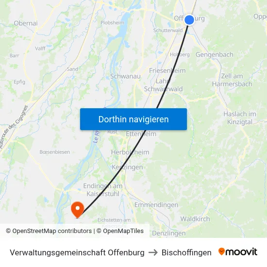 Verwaltungsgemeinschaft Offenburg to Bischoffingen map