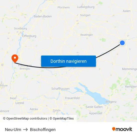 Neu-Ulm to Bischoffingen map