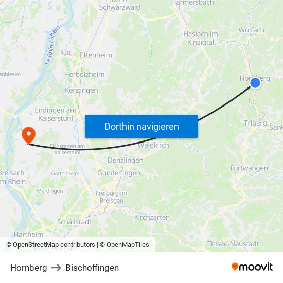 Hornberg to Bischoffingen map