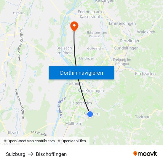 Sulzburg to Bischoffingen map