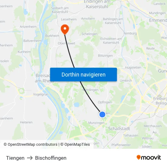 Tiengen to Bischoffingen map