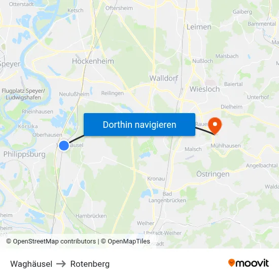 Waghäusel to Rotenberg map