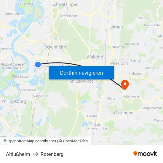 Altlußheim to Rotenberg map