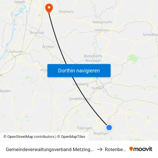 Gemeindeverwaltungsverband Metzingen to Rotenberg map