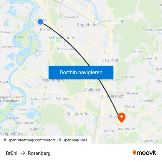 Brühl to Rotenberg map