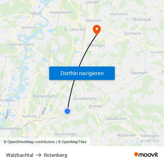 Walzbachtal to Rotenberg map