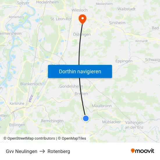 Gvv Neulingen to Rotenberg map