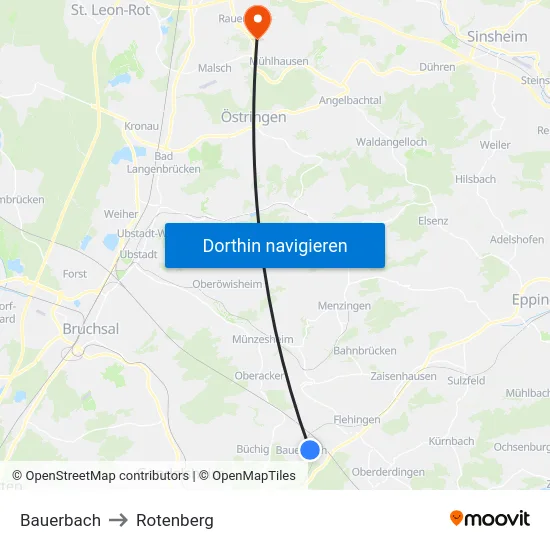 Bauerbach to Rotenberg map