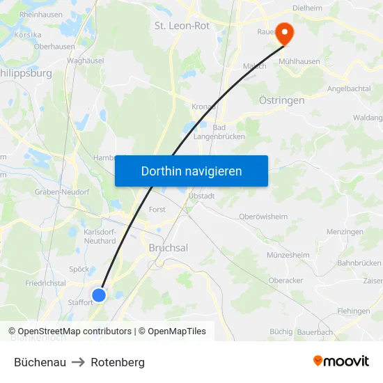 Büchenau to Rotenberg map