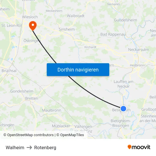 Walheim to Rotenberg map