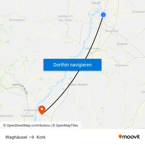 Waghäusel to Kork map