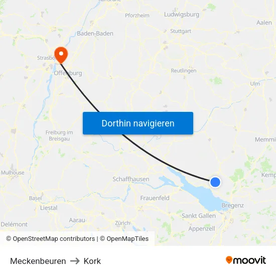 Meckenbeuren to Kork map