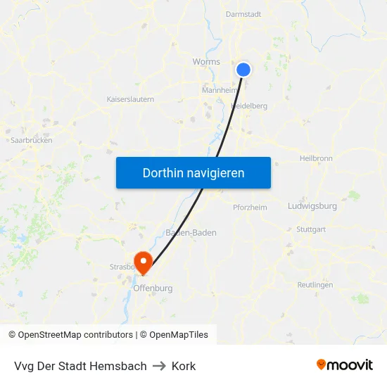 Vvg Der Stadt Hemsbach to Kork map