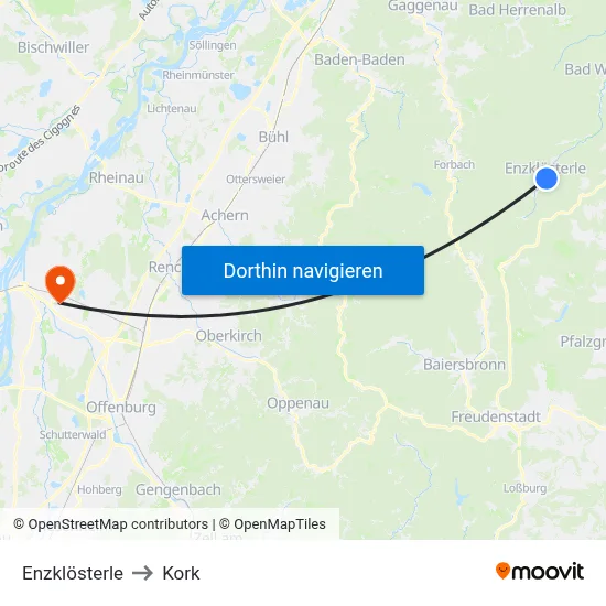 Enzklösterle to Kork map