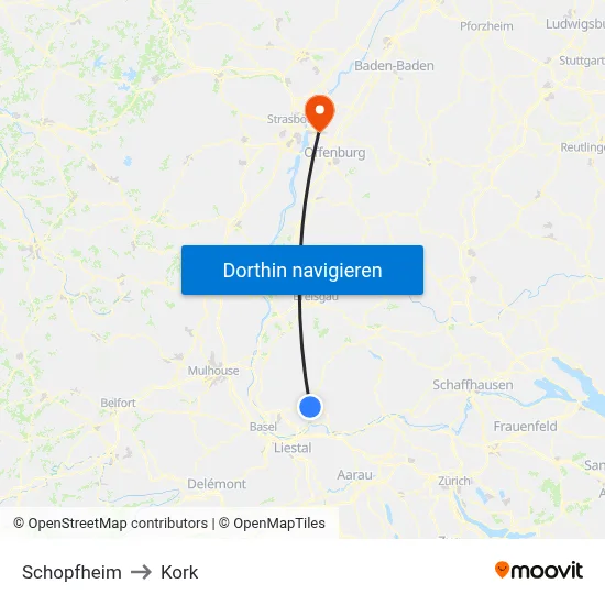 Schopfheim to Kork map