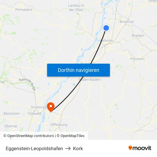 Eggenstein-Leopoldshafen to Kork map