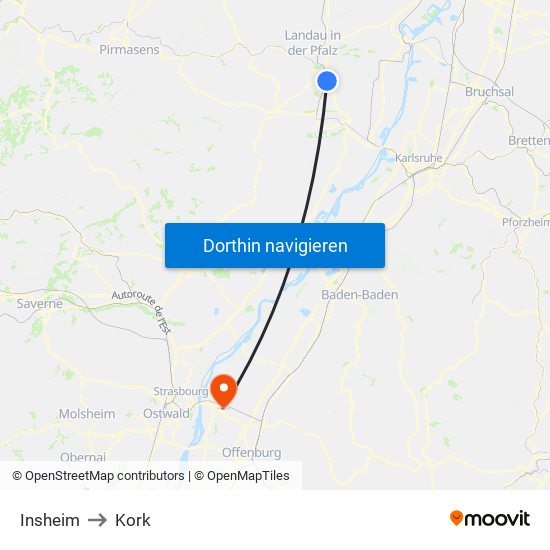 Insheim to Kork map