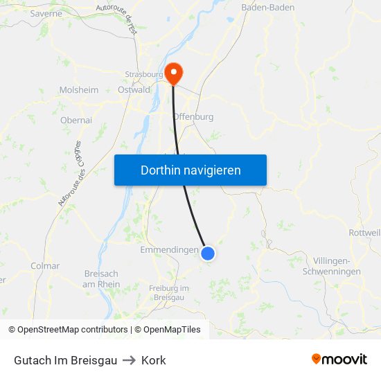 Gutach Im Breisgau to Kork map