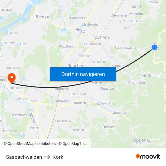 Sasbachwalden to Kork map