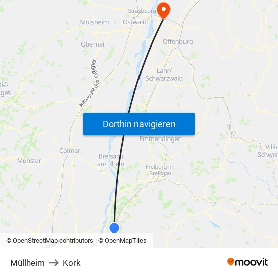 Müllheim to Kork map