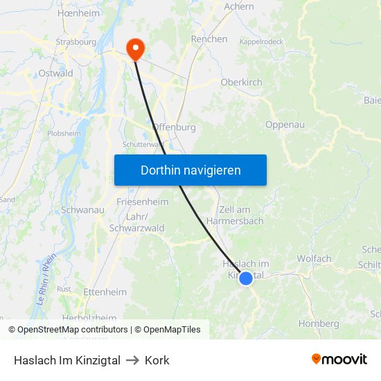 Haslach Im Kinzigtal to Kork map