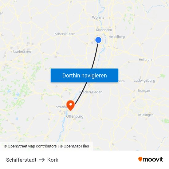 Schifferstadt to Kork map