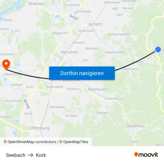 Seebach to Kork map