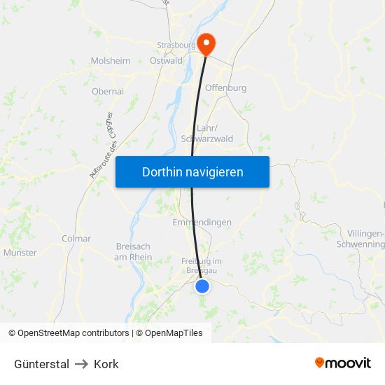 Günterstal to Kork map