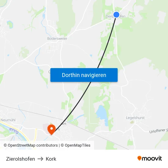 Zierolshofen to Kork map