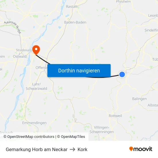 Gemarkung Horb am Neckar to Kork map
