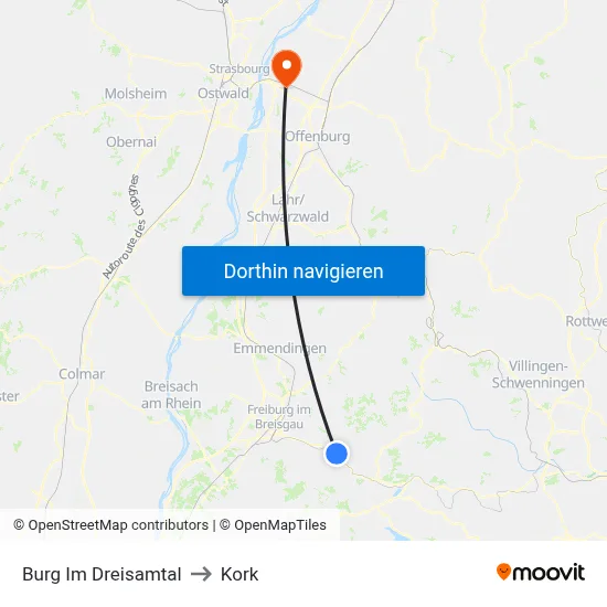 Burg Im Dreisamtal to Kork map