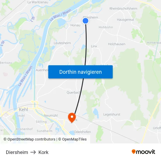 Diersheim to Kork map