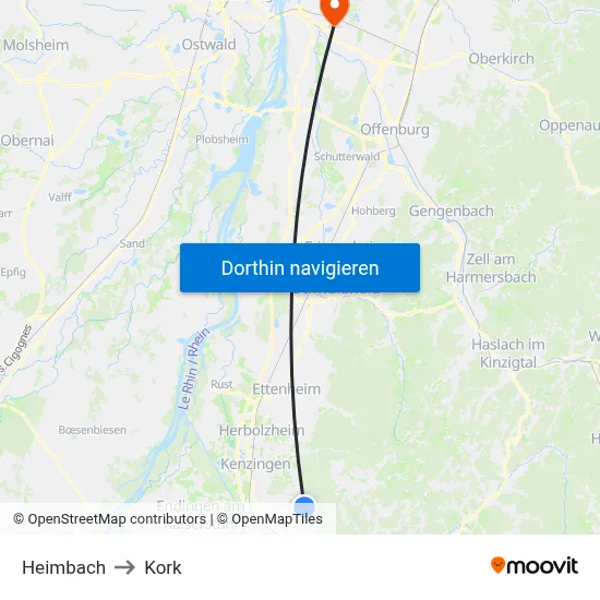 Heimbach to Kork map