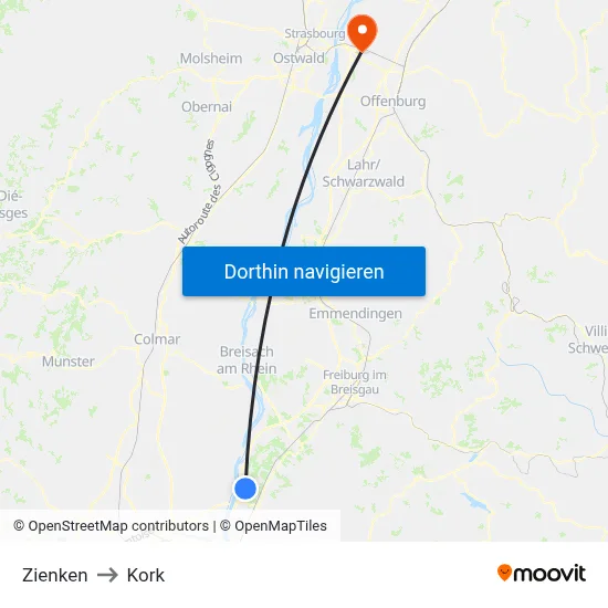 Zienken to Kork map