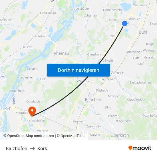 Balzhofen to Kork map
