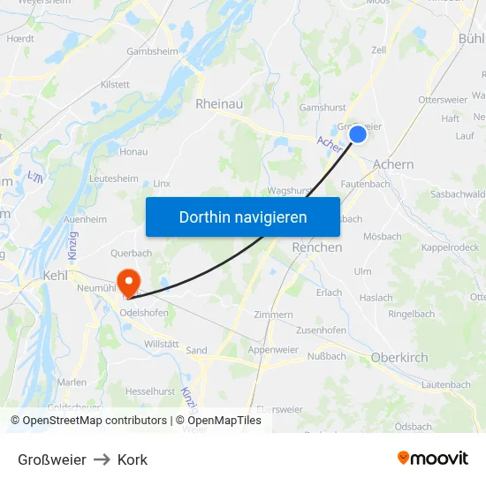Großweier to Kork map
