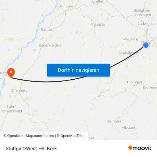 Stuttgart-West to Kork map