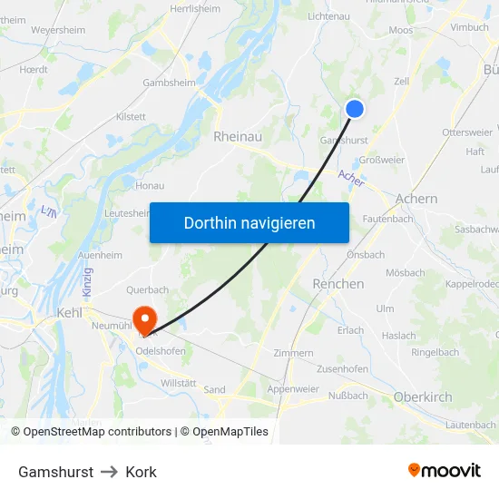 Gamshurst to Kork map