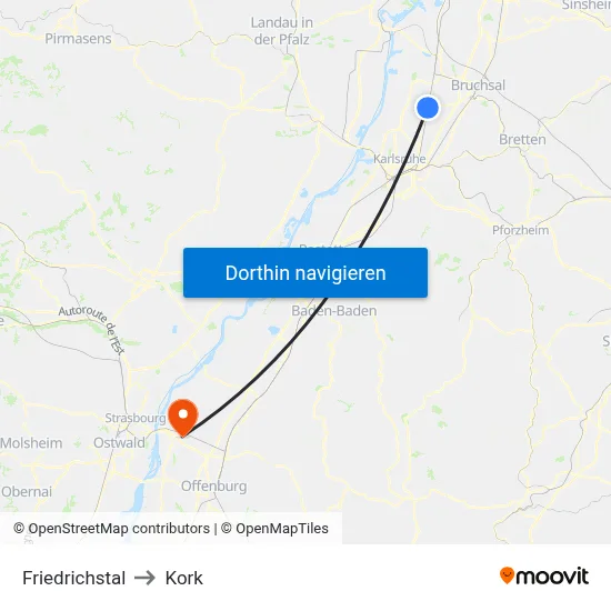 Friedrichstal to Kork map