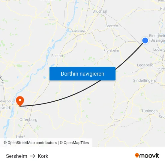 Sersheim to Kork map