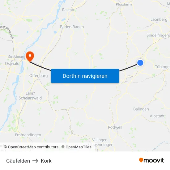 Gäufelden to Kork map