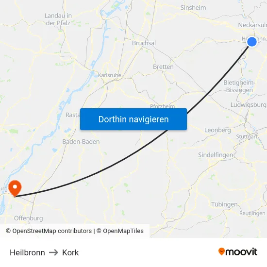 Heilbronn to Kork map
