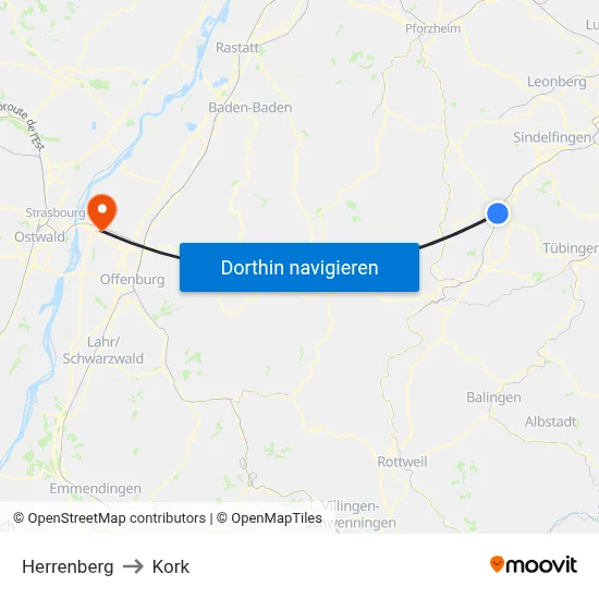 Herrenberg to Kork map