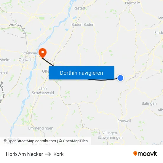 Horb Am Neckar to Kork map
