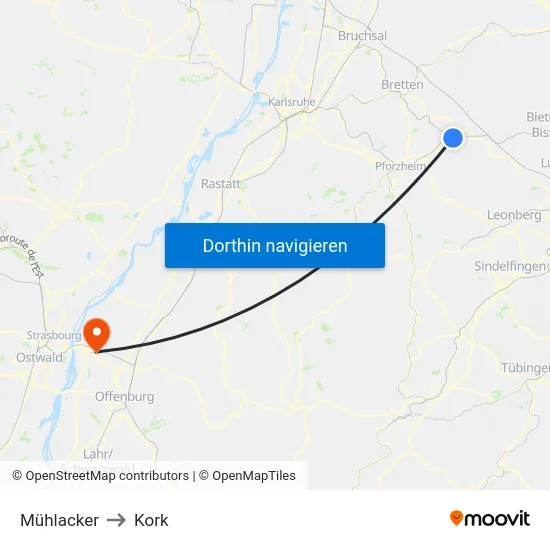 Mühlacker to Kork map