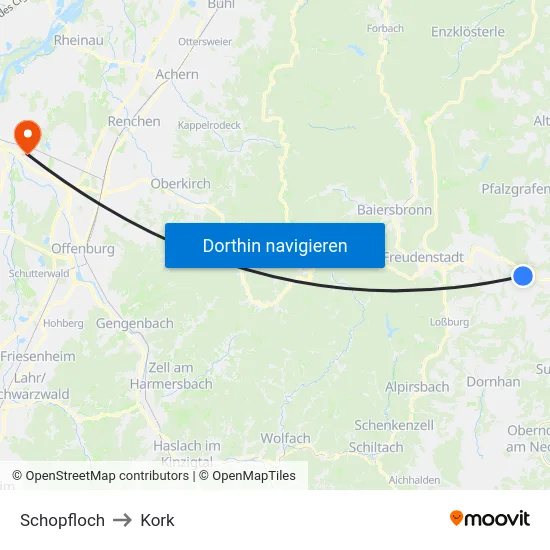 Schopfloch to Kork map