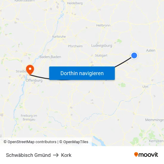 Schwäbisch Gmünd to Kork map