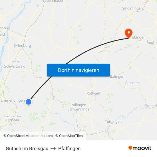 Gutach Im Breisgau to Pfäffingen map