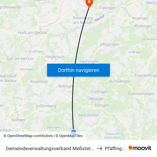 Gemeindeverwaltungsverband Meßstetten to Pfäffingen map