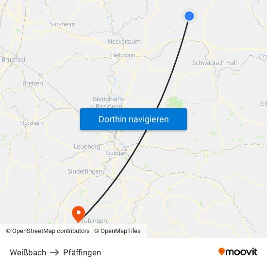 Weißbach to Pfäffingen map